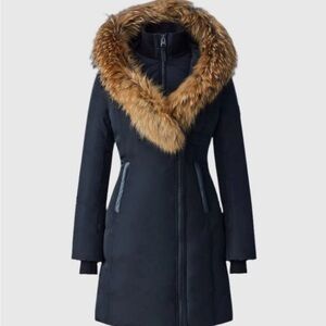 Mackage Black Puffer Coat with Faux Fur Trim